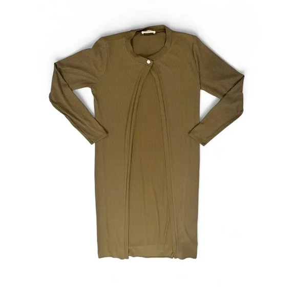Zenna Olive Green Tank Dress Textured with Long Sleeve Over Coat Size Large - Picture 5 of 7